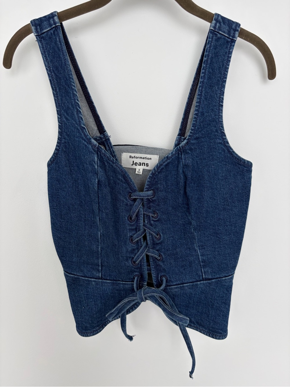 Reformation Blue Denim Lace-Up Corset Top